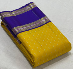 LEMON YELLOW / BLUE  COLOUR COMBITION PURE KANCHI SILK SAREE