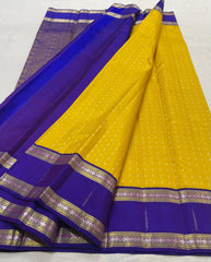 LEMON YELLOW / BLUE  COLOUR COMBITION PURE KANCHI SILK SAREE