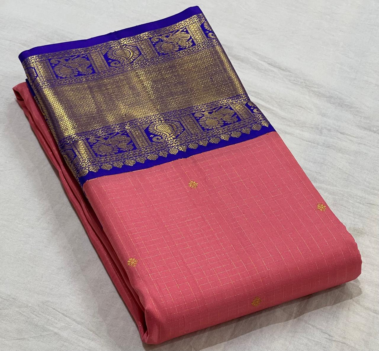 PINK/ ROYAL BLUE COLOUR COMBITION PURE KANCHI SILK SAREE