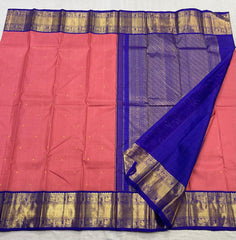 PINK/ ROYAL BLUE COLOUR COMBITION PURE KANCHI SILK SAREE