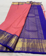 PINK/ ROYAL BLUE COLOUR COMBITION PURE KANCHI SILK SAREE