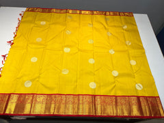 SAMPANKI YELLOW/ CHILLI RED COLOUR COMBITION PURE KANCHI SILK SAREE