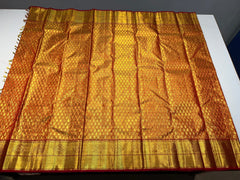 GOLD/RED  COLOUR COMBITION PURE KANCHI SILK SAREE