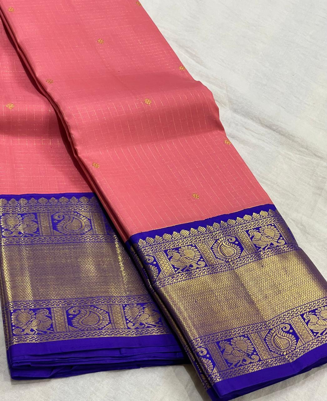 PINK/ ROYAL BLUE COLOUR COMBITION PURE KANCHI SILK SAREE