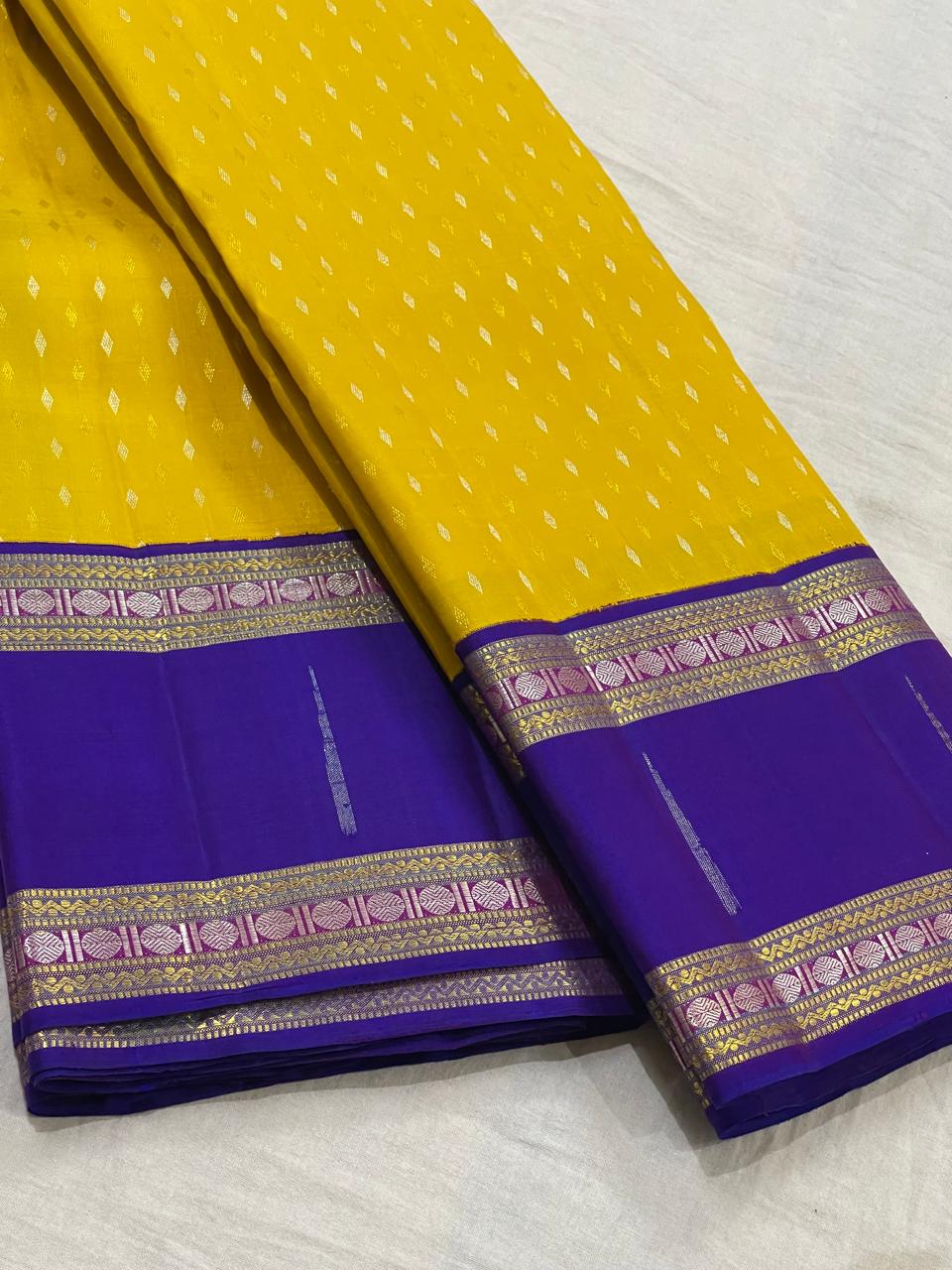 LEMON YELLOW / BLUE  COLOUR COMBITION PURE KANCHI SILK SAREE