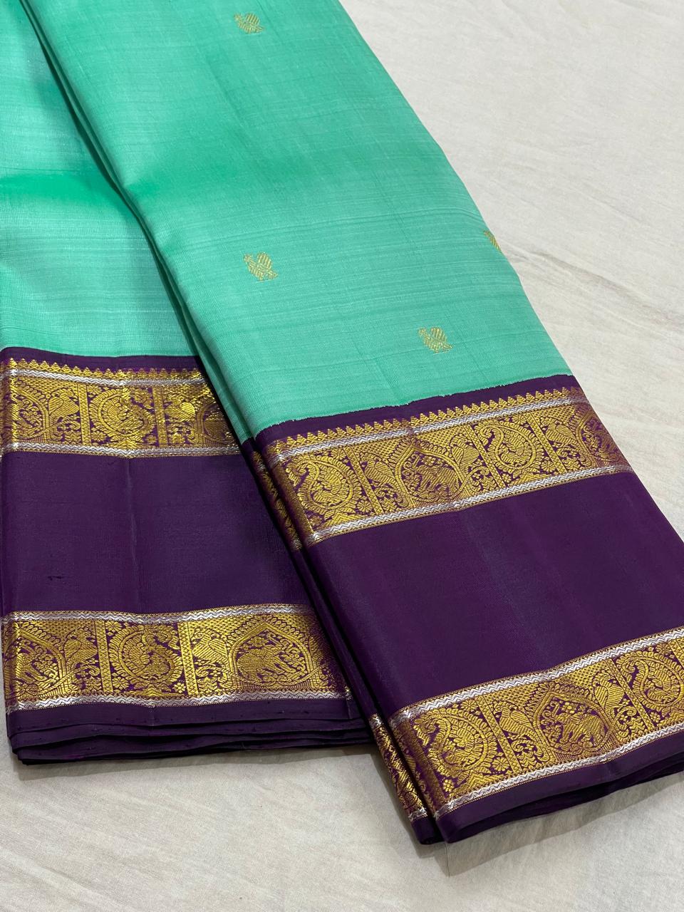 TURQUISE BLUE/MGENTA PINK COLOUR COMBITION PURE KANCHI SILK SAREE