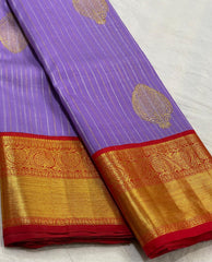 LAVENDER/RED  COLOUR COMBITION PURE KANCHI SILK SAREE