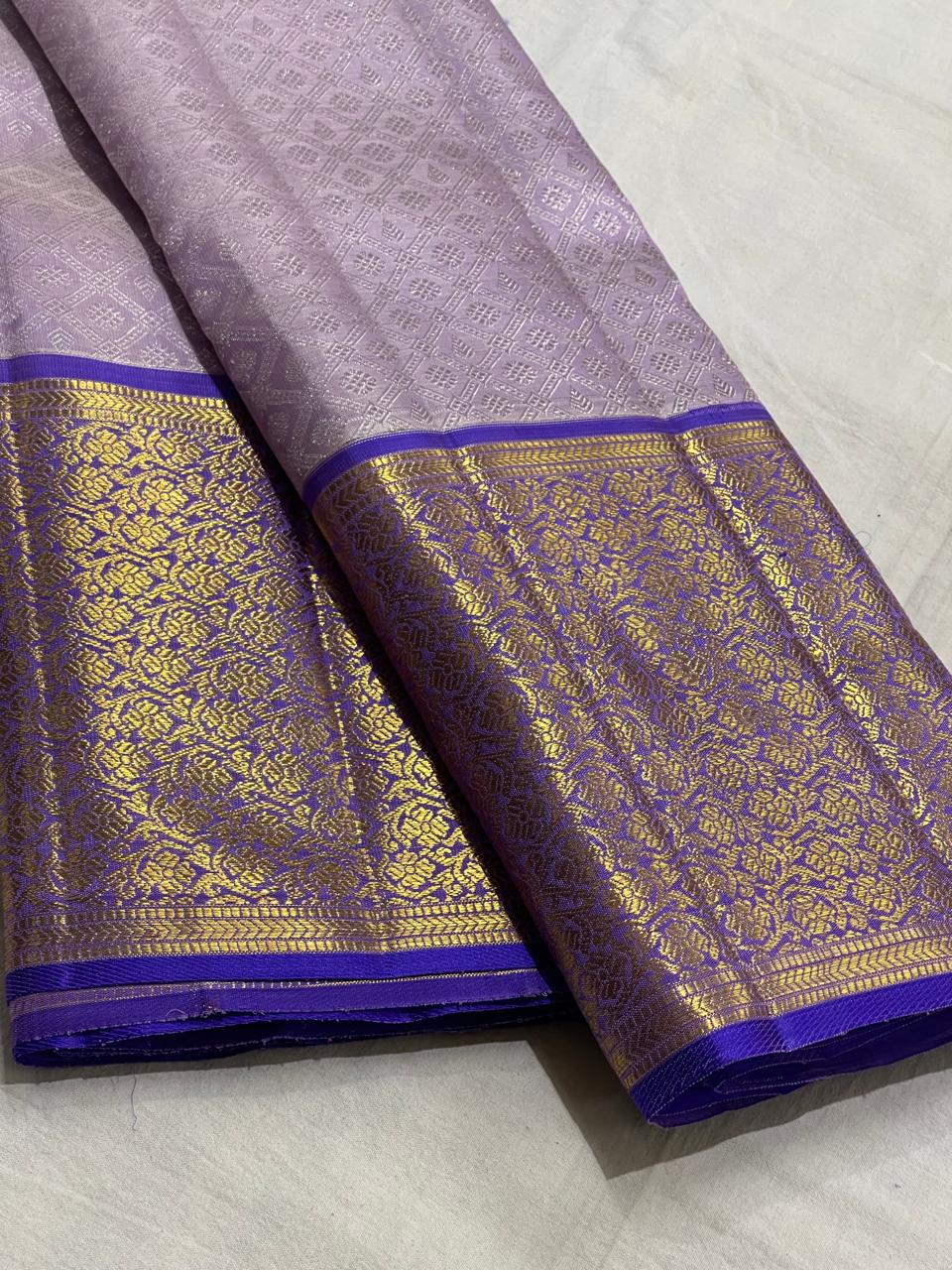 BLUE COLOUR COMBITION PURE KANCHI SILK SAREE