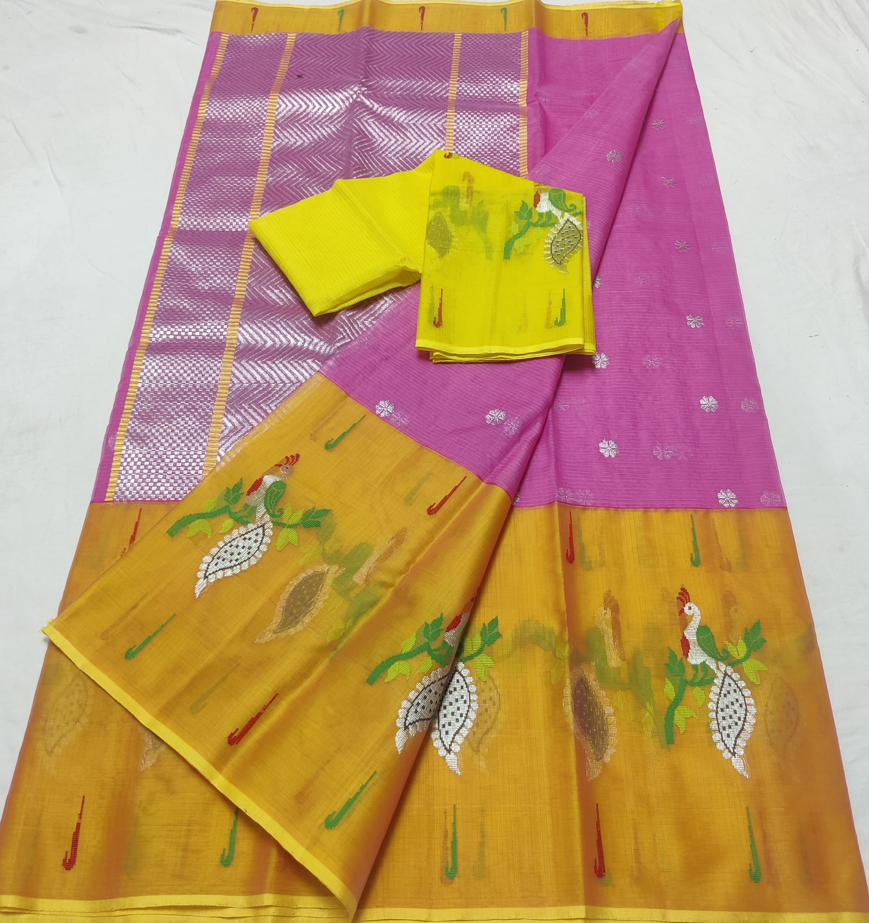 PINK/MUSTURD YELLOW ZARI KOTA SAREE