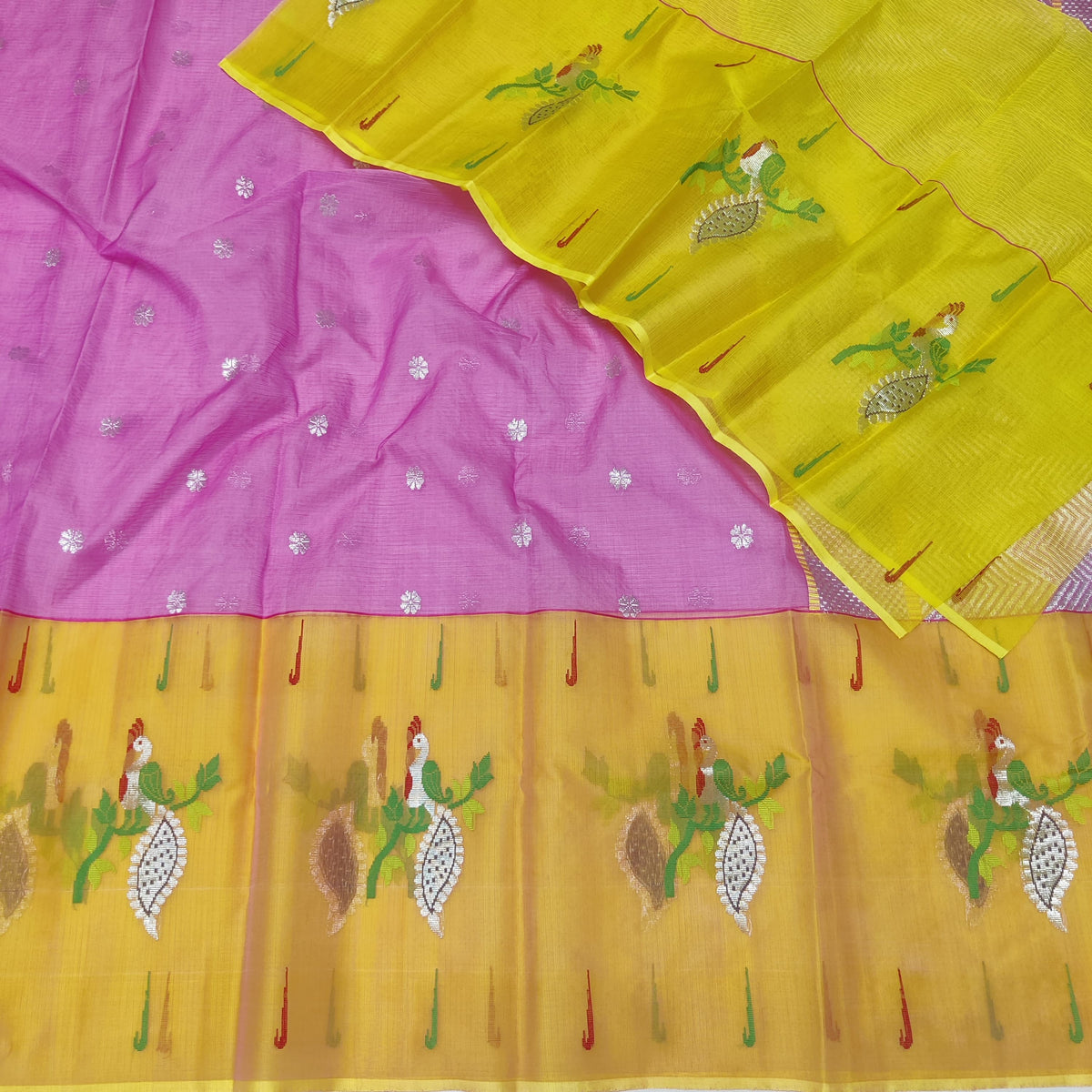 PINK/MUSTURD YELLOW ZARI KOTA SAREE