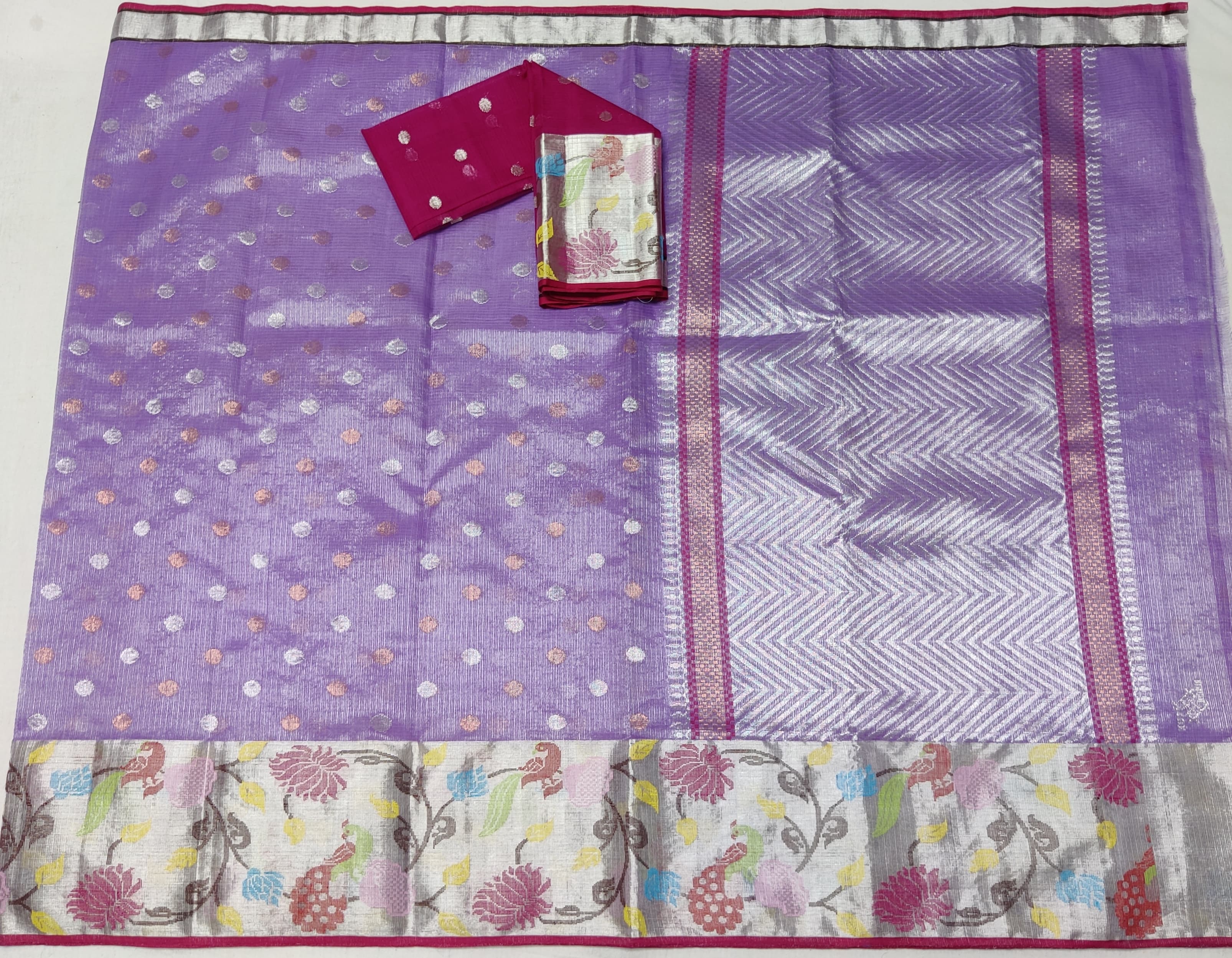 LAVENDER/MEGANTA PINK ZARI KOTA SAREE