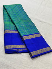 TURQUISE GREEN/ROYAL BLUE  COLOUR COMBITION PURE KANCHI SILK SAREE