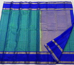 TURQUISE GREEN/ROYAL BLUE  COLOUR COMBITION PURE KANCHI SILK SAREE