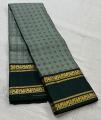 GREY/BOTTLE GREEN  COLOUR COMBITION PURE KANCHI SILK SAREE