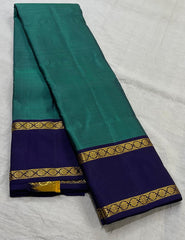 TURQUISE BLUE/NAVY BLUE  COLOUR COMBITION PURE KANCHI SILK SAREE