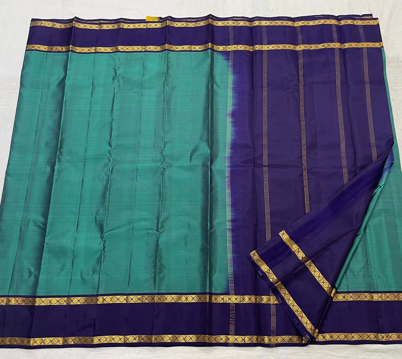 TURQUISE BLUE/NAVY BLUE  COLOUR COMBITION PURE KANCHI SILK SAREE