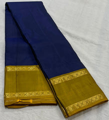 INDIGO BLUE/MEHANDI GREEN  COLOUR COMBITION PURE KANCHI SILK SAREE