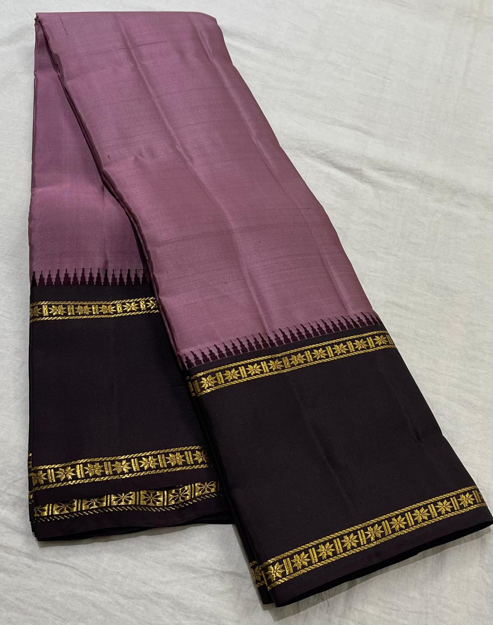 BABY PINK/BROWN COLOUR COMBITION PURE KANCHI SILK SAREE