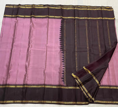 BABY PINK/BROWN COLOUR COMBITION PURE KANCHI SILK SAREE