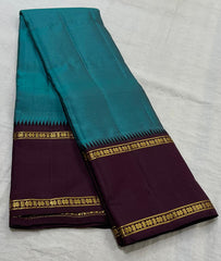 AQUA BLUE/PURPLE  COLOUR COMBITION PURE KANCHI SILK SAREE