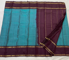 AQUA BLUE/PURPLE  COLOUR COMBITION PURE KANCHI SILK SAREE