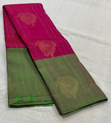 PINK/GREEN   COLOUR COMBITION PURE KANCHI SILK SAREE