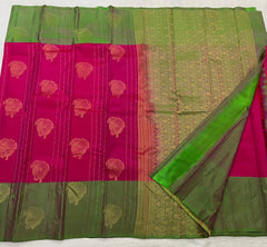 PINK/GREEN   COLOUR COMBITION PURE KANCHI SILK SAREE