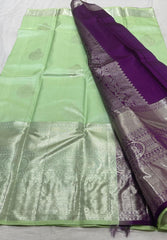 LITE GREEN/PURPLE  COLOUR COMBITION PURE KANCHI SILK SAREE