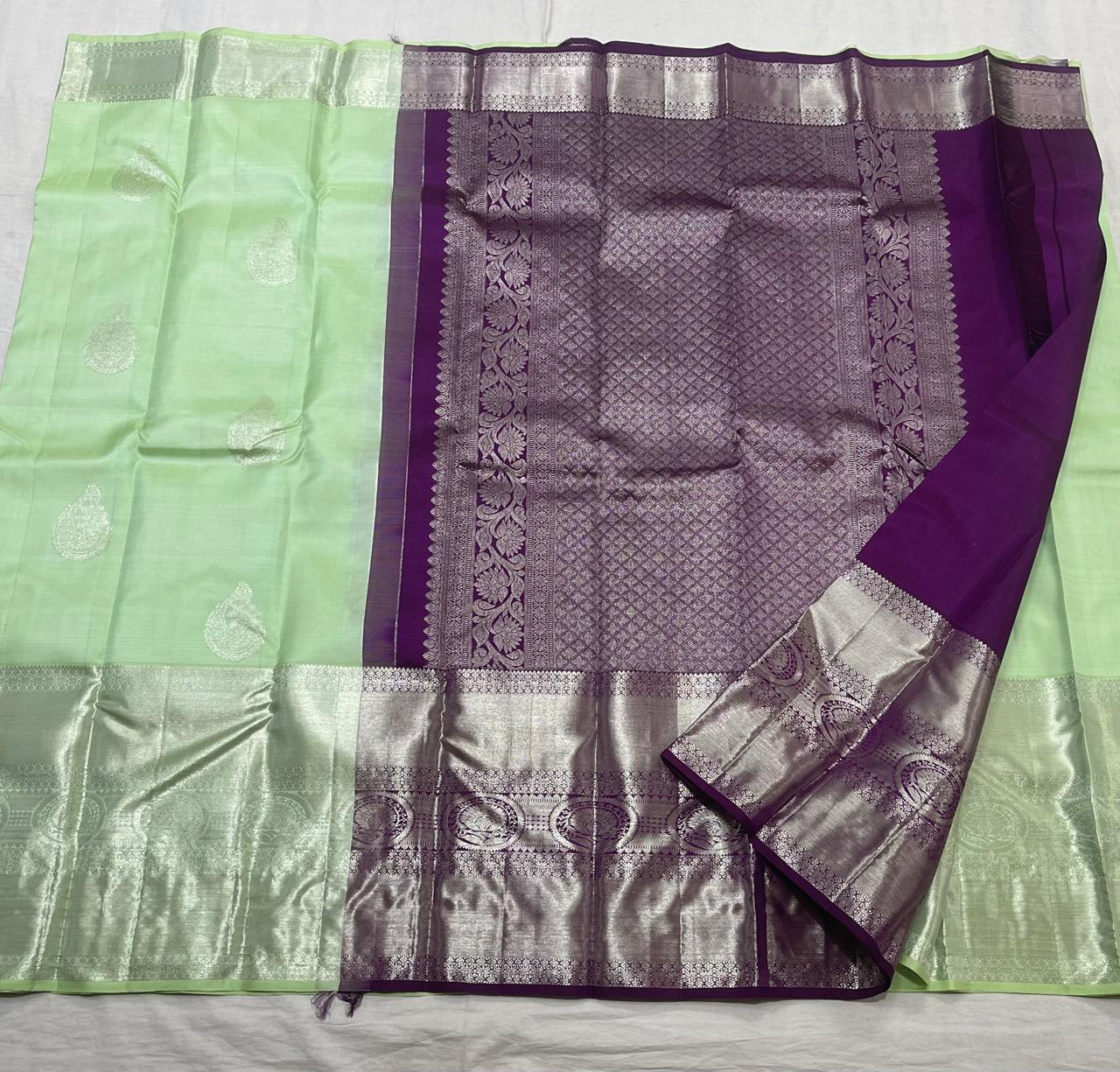 LITE GREEN/PURPLE  COLOUR COMBITION PURE KANCHI SILK SAREE