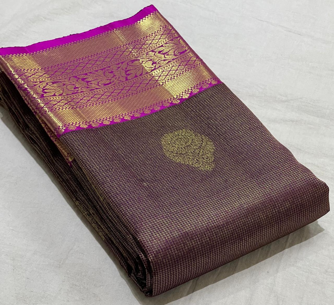 PISTACHIO / PINK KANCHI SILK SAREE