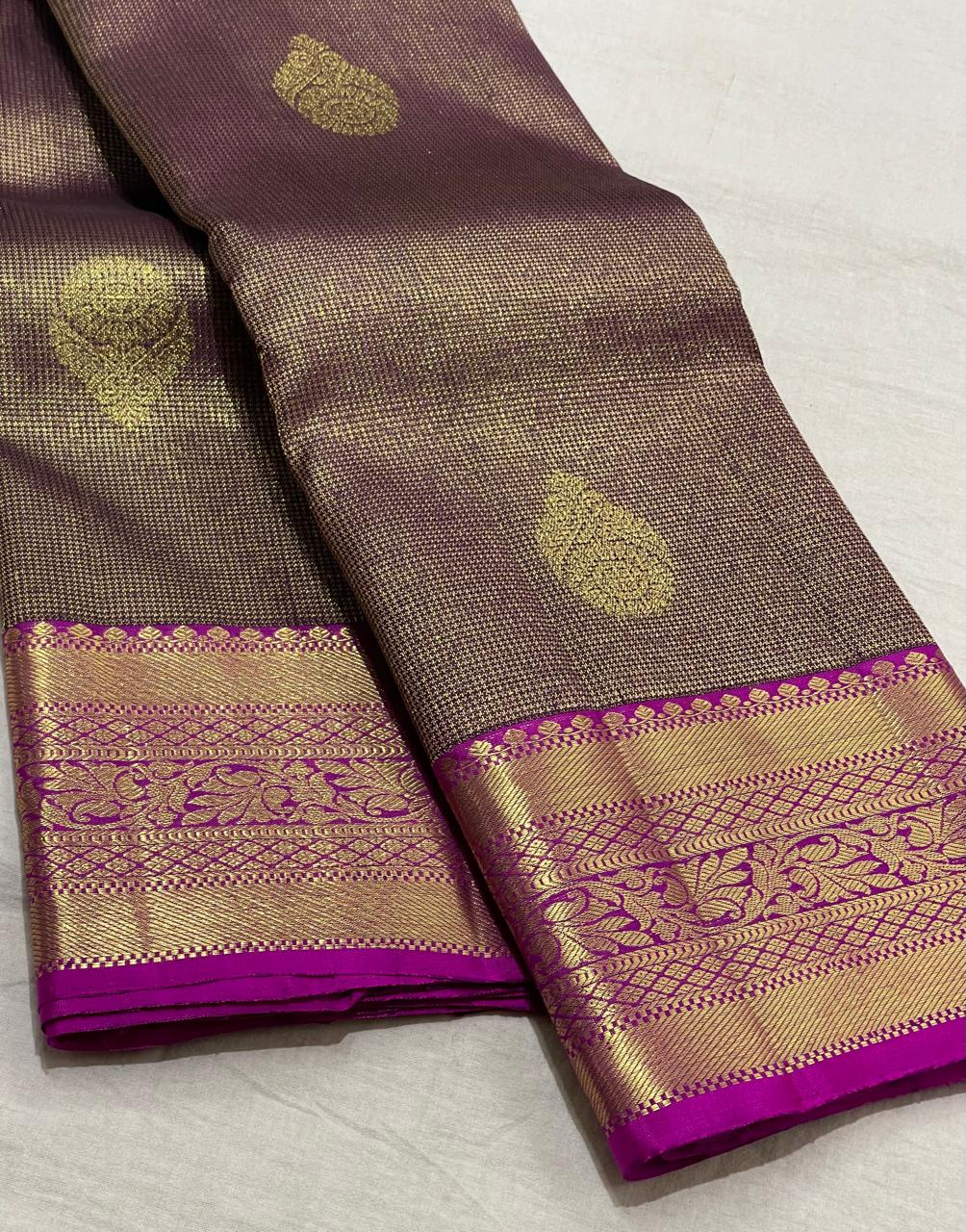 PISTACHIO / PINK KANCHI SILK SAREE