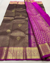 PISTACHIO / PINK KANCHI SILK SAREE