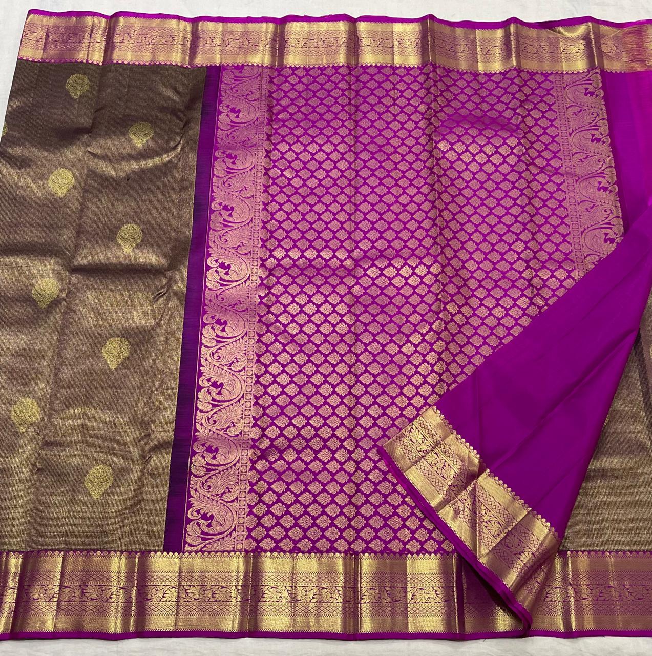 PISTACHIO / PINK KANCHI SILK SAREE