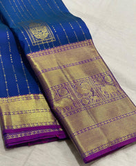 ROYAL BLUE/PURPLE COLOUR COMBITION PURE KANCHI SILK SAREE