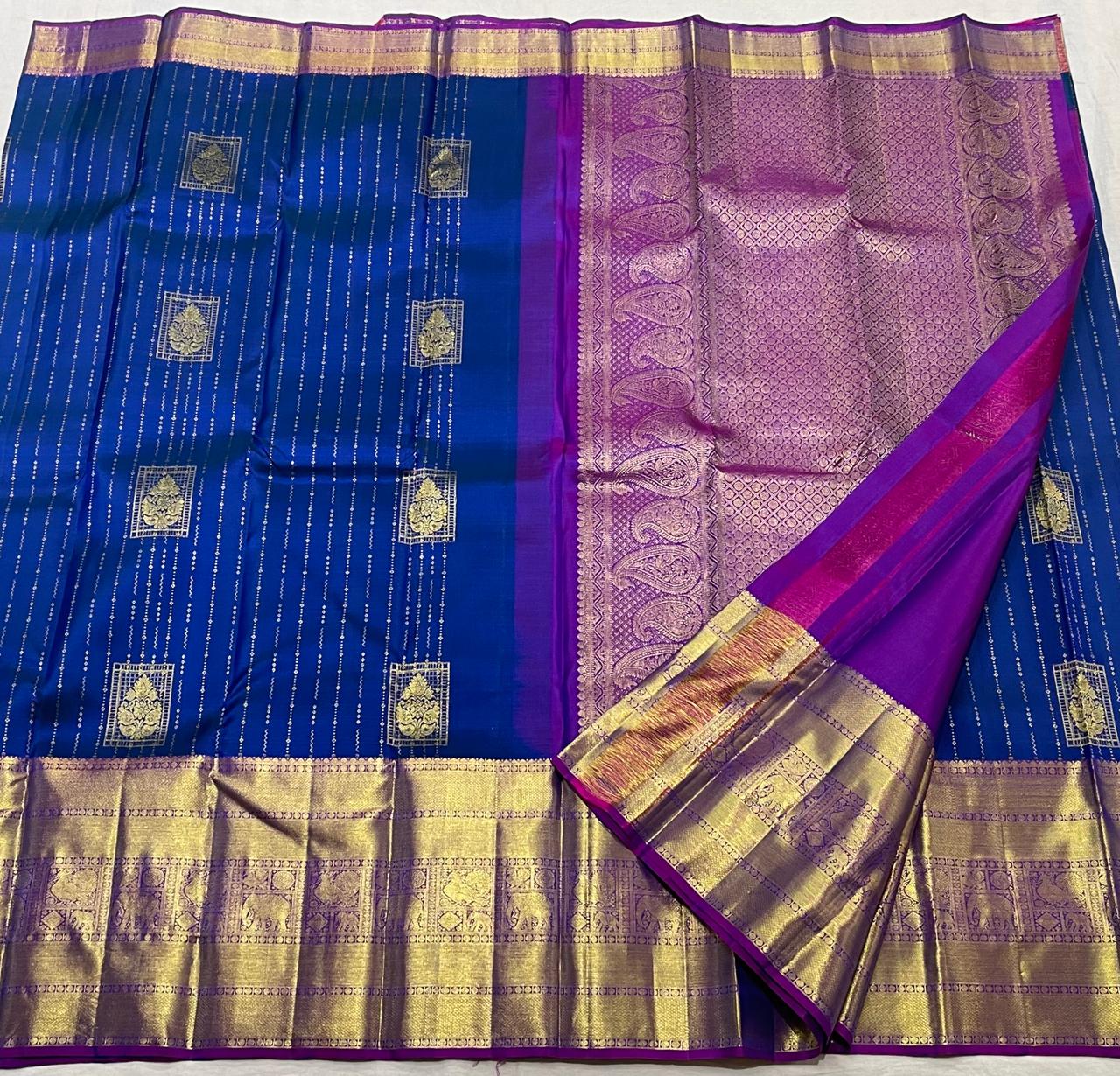 ROYAL BLUE/PURPLE COLOUR COMBITION PURE KANCHI SILK SAREE