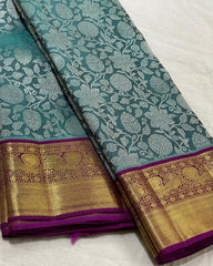 AQUA BLUE/PURPLE  COLOUR COMBITION PURE KANCHI SILK SAREE