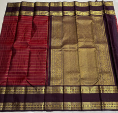 MAROON/BROWN  COLOUR COMBITION PURE KANCHI SILK SAREE