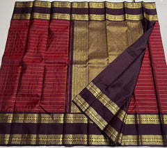 MAROON/BROWN  COLOUR COMBITION PURE KANCHI SILK SAREE