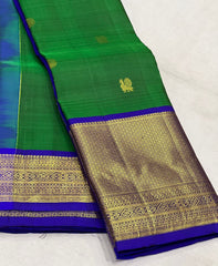 GREEN/ROYAL BLUE  COLOUR COMBITION PURE KANCHI SILK SAREE