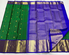 GREEN/ROYAL BLUE  COLOUR COMBITION PURE KANCHI SILK SAREE