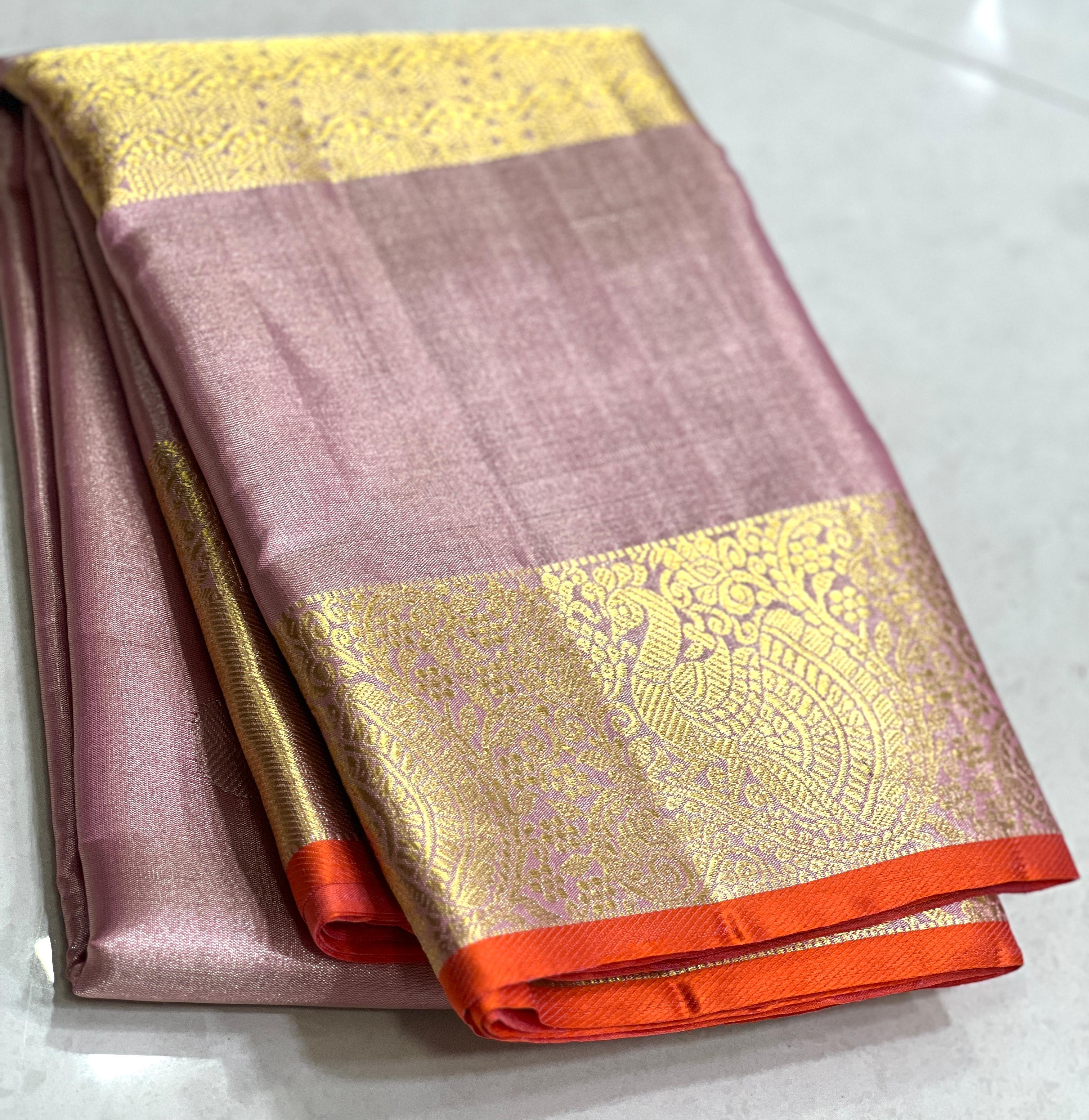 ONION PINK/   COLOUR COMBITION PURE KANCHI SILK SAREE