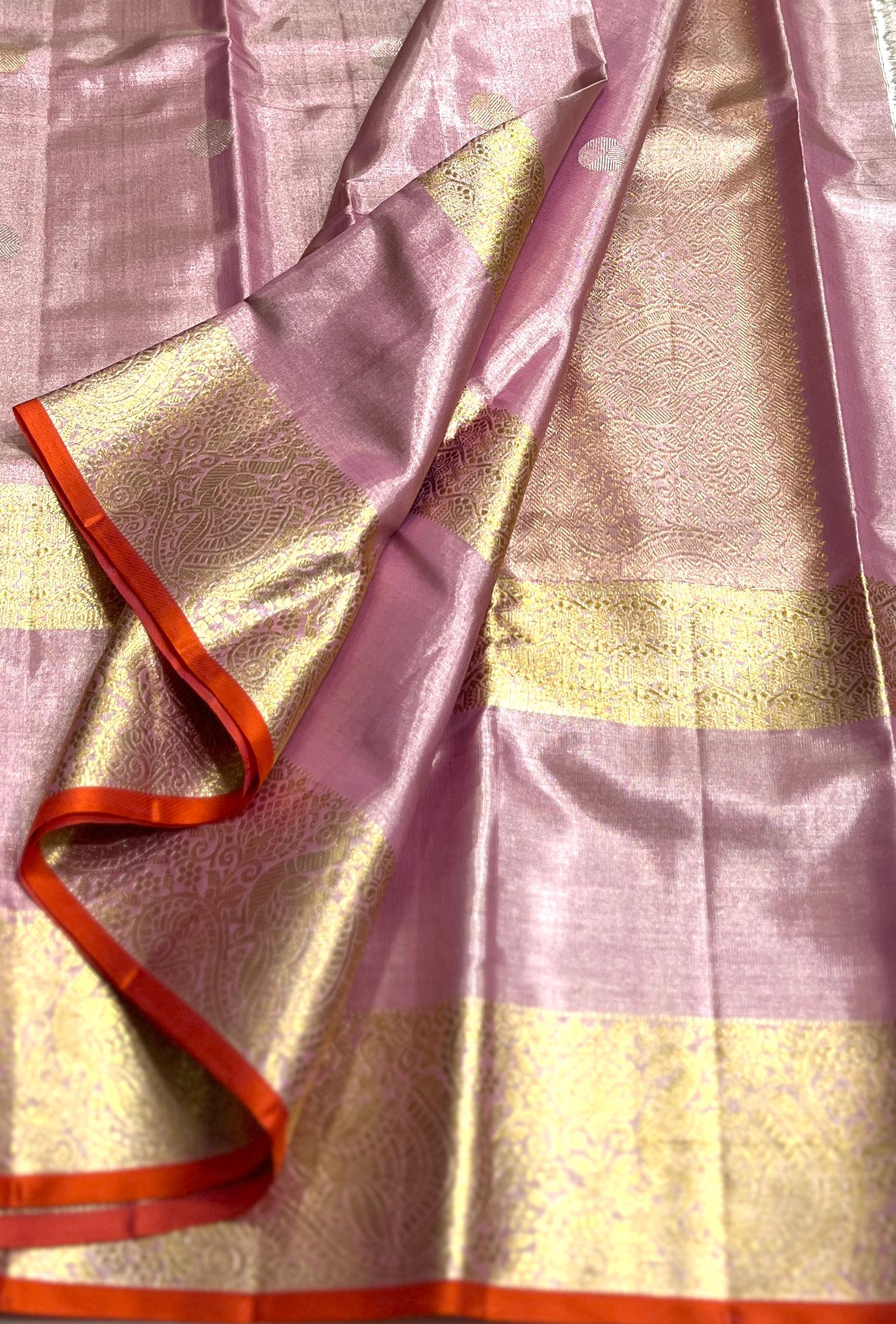 ONION PINK/   COLOUR COMBITION PURE KANCHI SILK SAREE