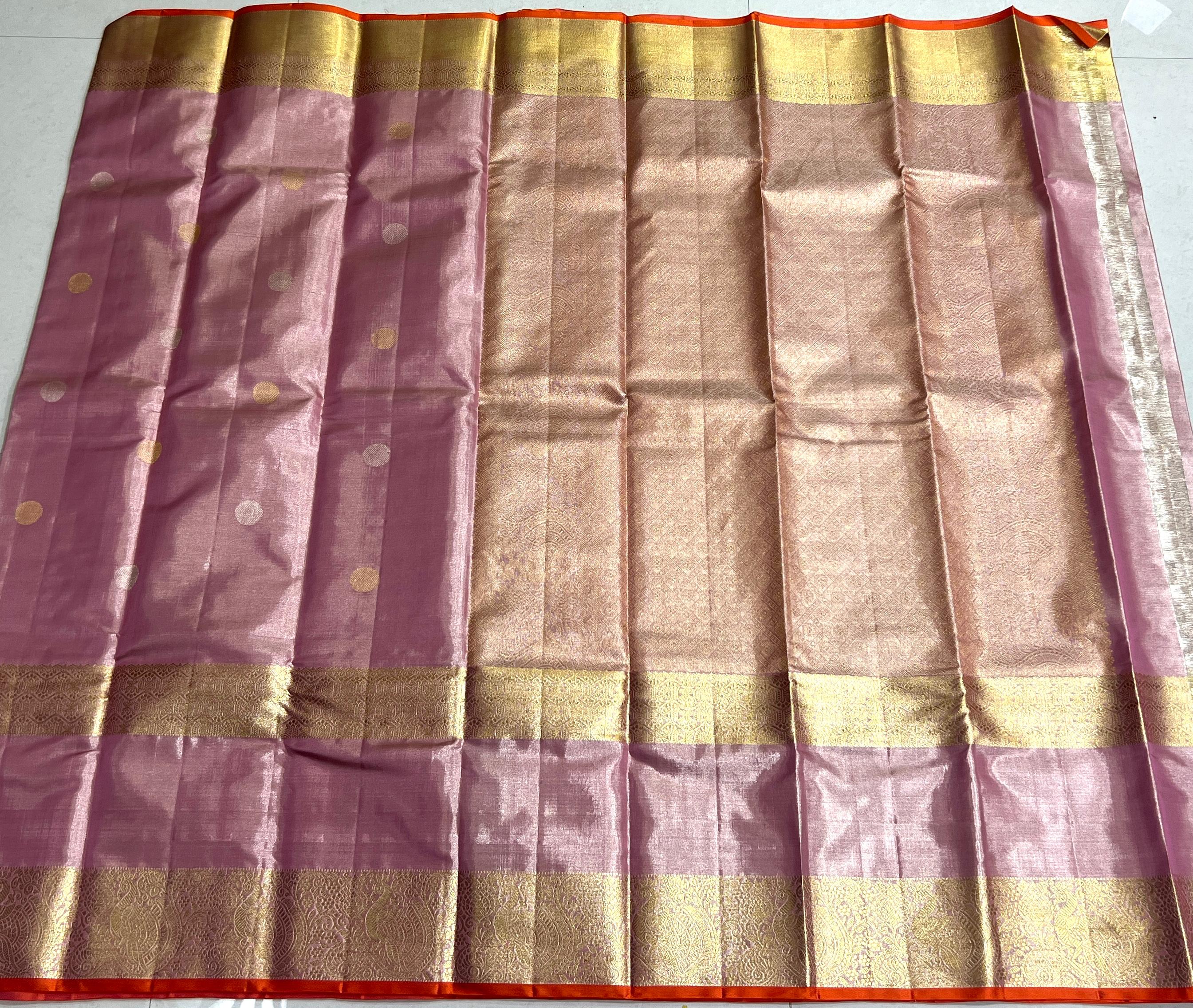 ONION PINK/   COLOUR COMBITION PURE KANCHI SILK SAREE