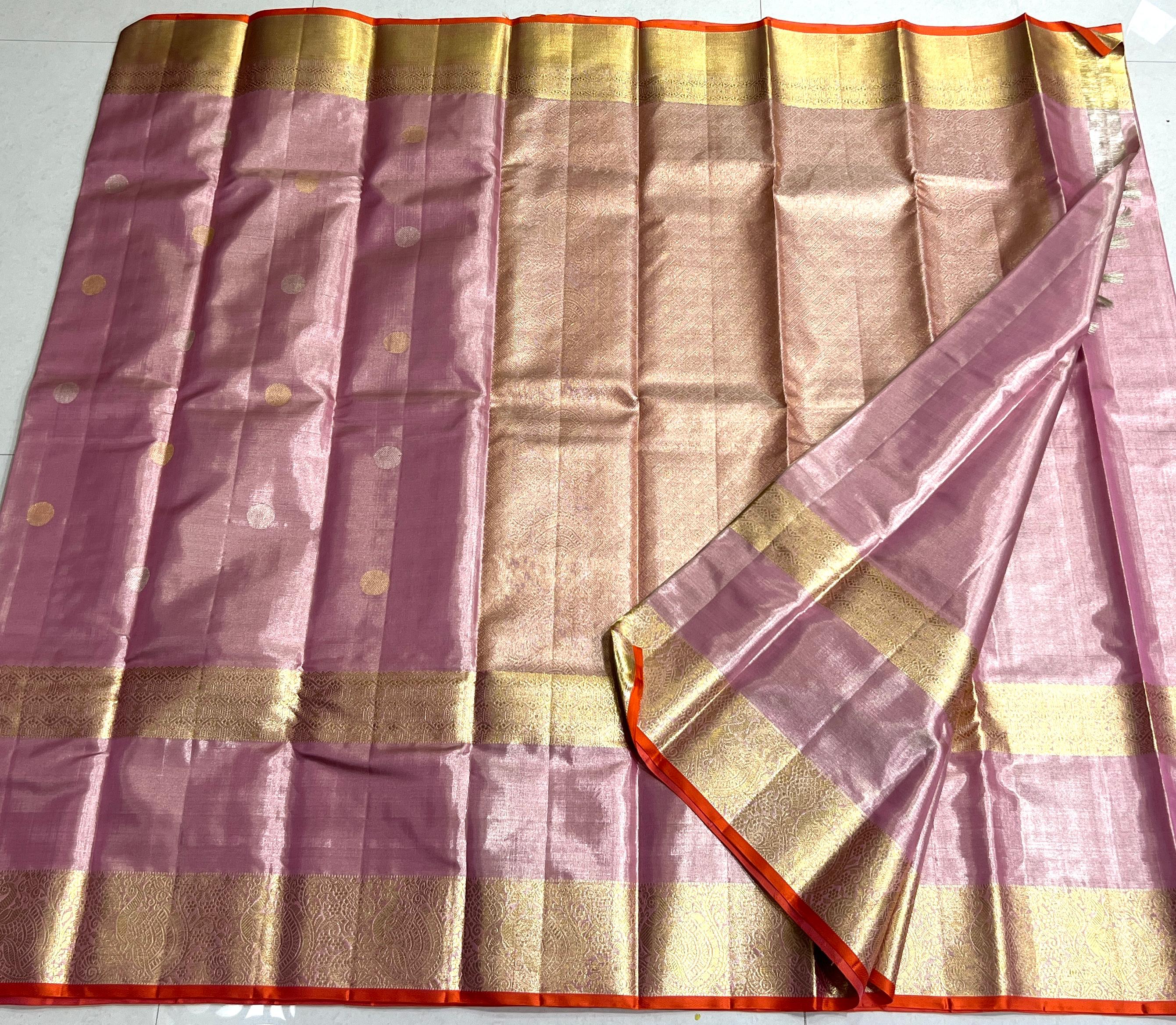 ONION PINK/   COLOUR COMBITION PURE KANCHI SILK SAREE