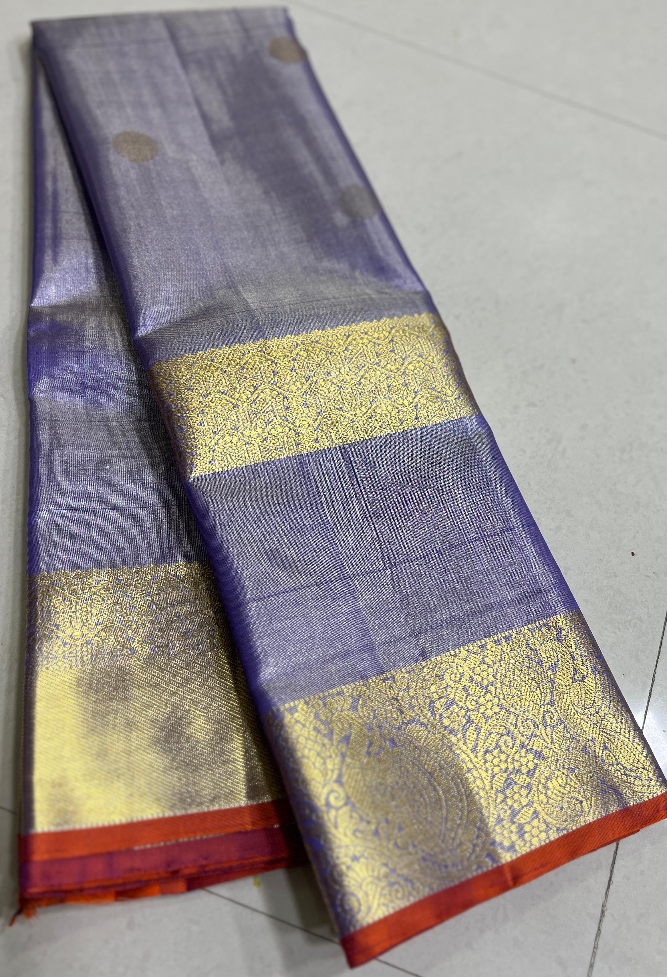 LAVENDER COLOUR COMBITION PURE KANCHI SILK SAREE