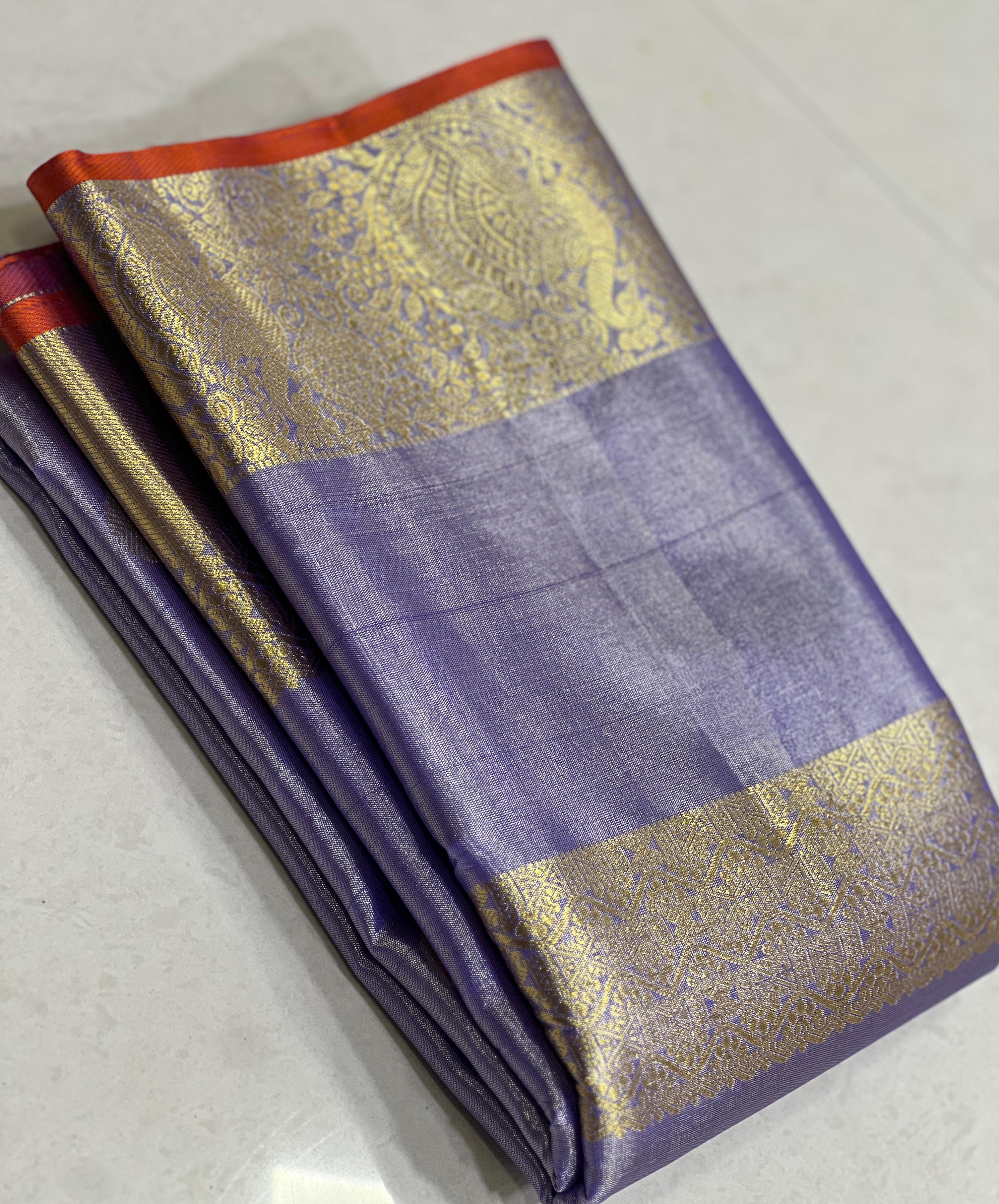 LAVENDER COLOUR COMBITION PURE KANCHI SILK SAREE