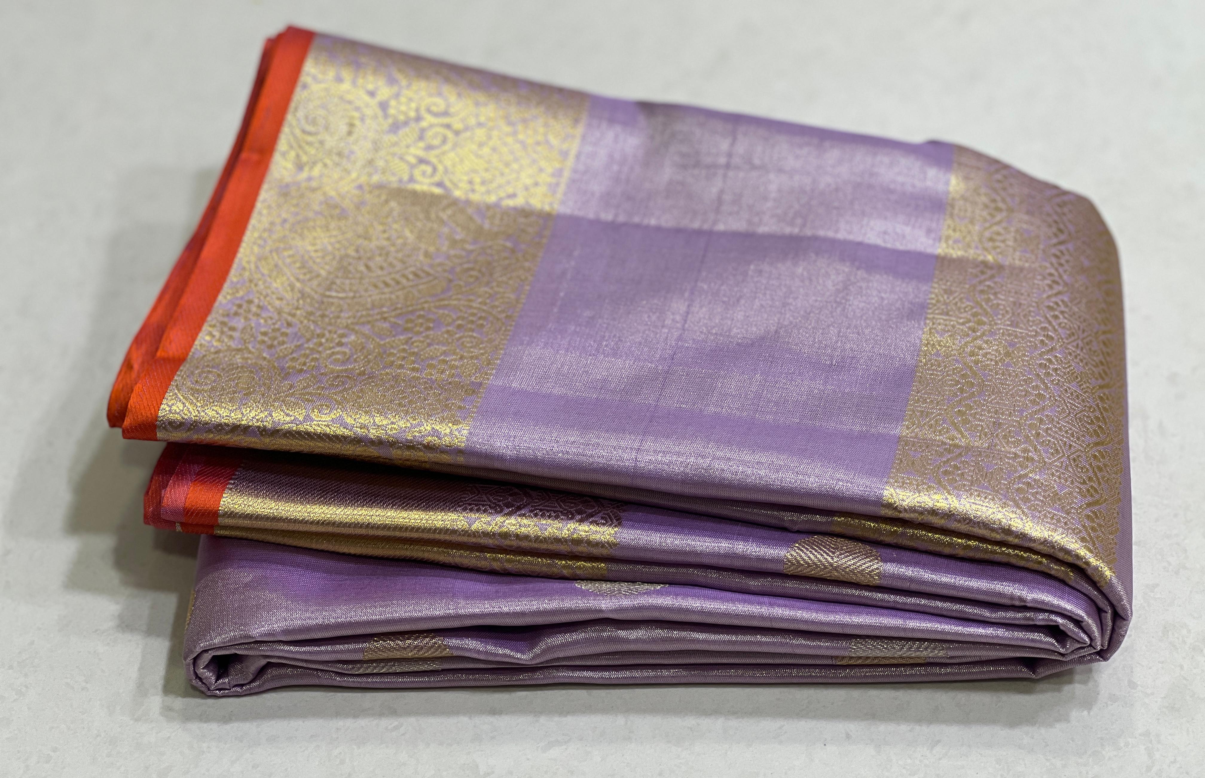 LILAC  COLOUR COMBITION PURE KANCHI SILK SAREE