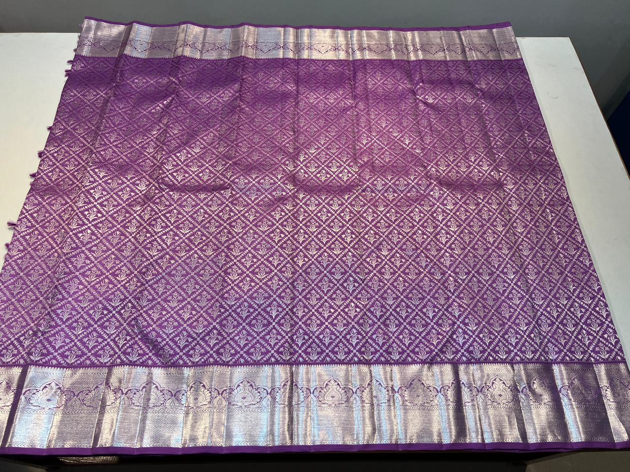 PURPLE  COLOUR COMBITION PURE KANCHI SILK SAREE