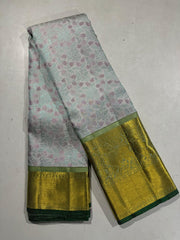 HALF WHITE/MINT YELAKA GREEN  WITH ZARI  KANCHI SILK SAREE