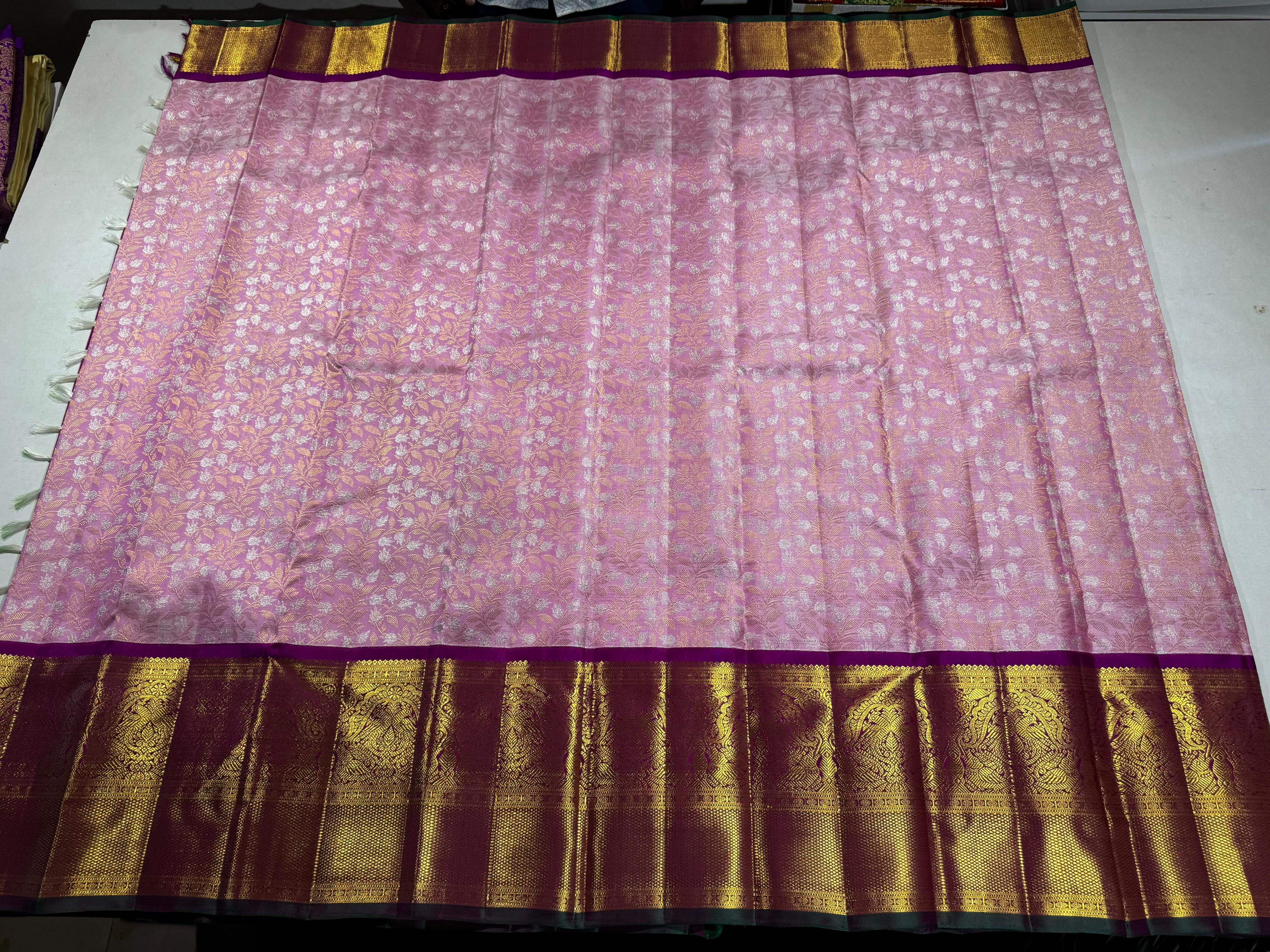 LILAC/MAGENTA PINK BORDER COLOUR COMBITION PURE KANCHI SILK SAREE